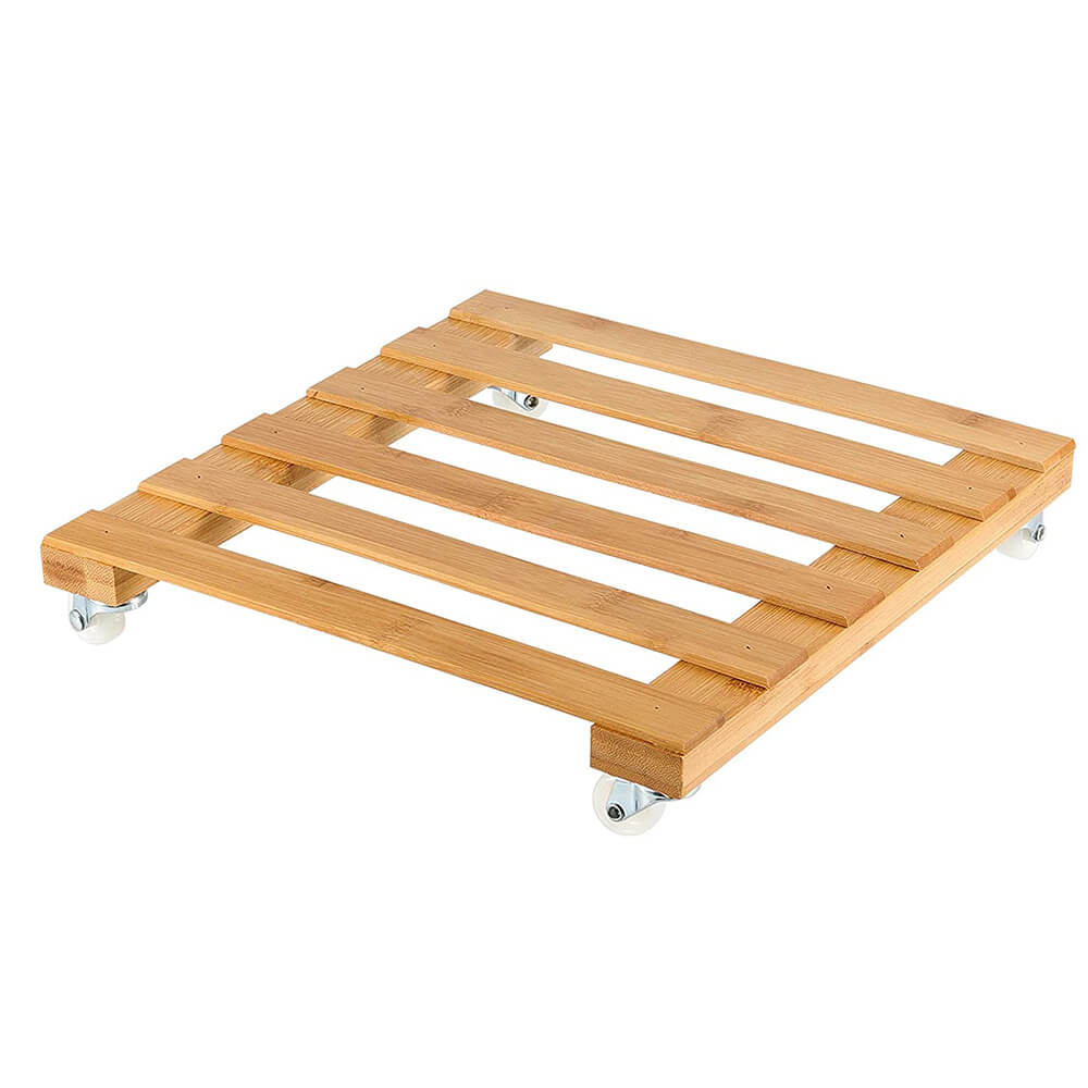 Bamboo Wood Plant Caddy with Wheels Square Plant Stand with Wheels for Indoor Outdoor Garden House Donghe DHH01046