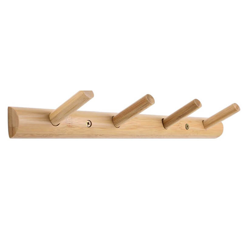 Bamboo Wooden Towel Rack Wall Mount 4 Pegs Coat Hooks Wall Mounted Bamboo Entryway Coat Rack Bathroom Kitchen Towel Rack Wall Mounted Coat Rack Hat Hanger Donhghe DHB24077