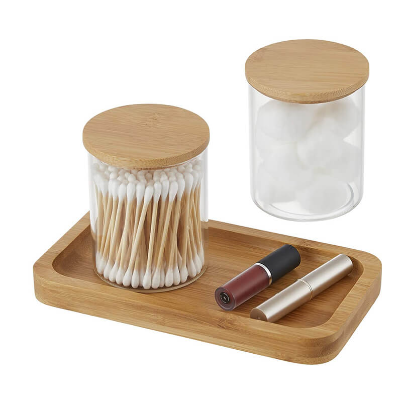 Qtip Holder with Bathroom Vanity Tray Glass Jars with Lids for Bathroom Cotton Ball Swab Pad Rounds Holder Bathroom Canister Jars for Bathroom Restroom Decorations and Organizer Donhghe DHB24078