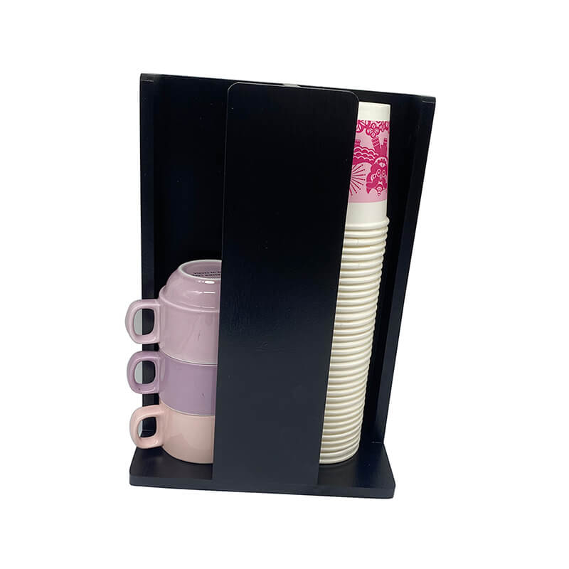 Bamboo Coffee Mug Cup Storage Organizer Holder Dispenser for Bars Offices Restaurant 2 Compartment black Donghe DHK01401