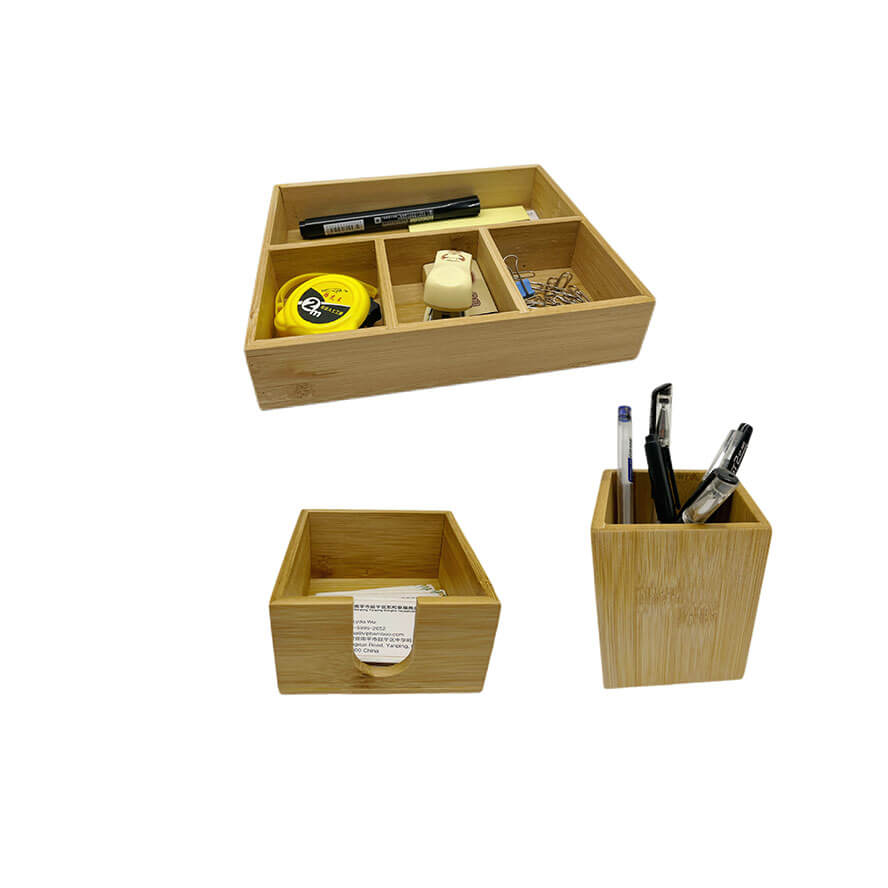 Natural Bamboo Wooden Bamboo Drawer Organizer 3 packs for pens erasers highlighters notes staplers pencils scissors tapes clips Donghe DHO01030
