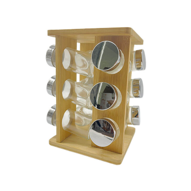 Bamboo Tabletop Rotating Spice Rack with 12 jars for kitchen Donghe DHK24148