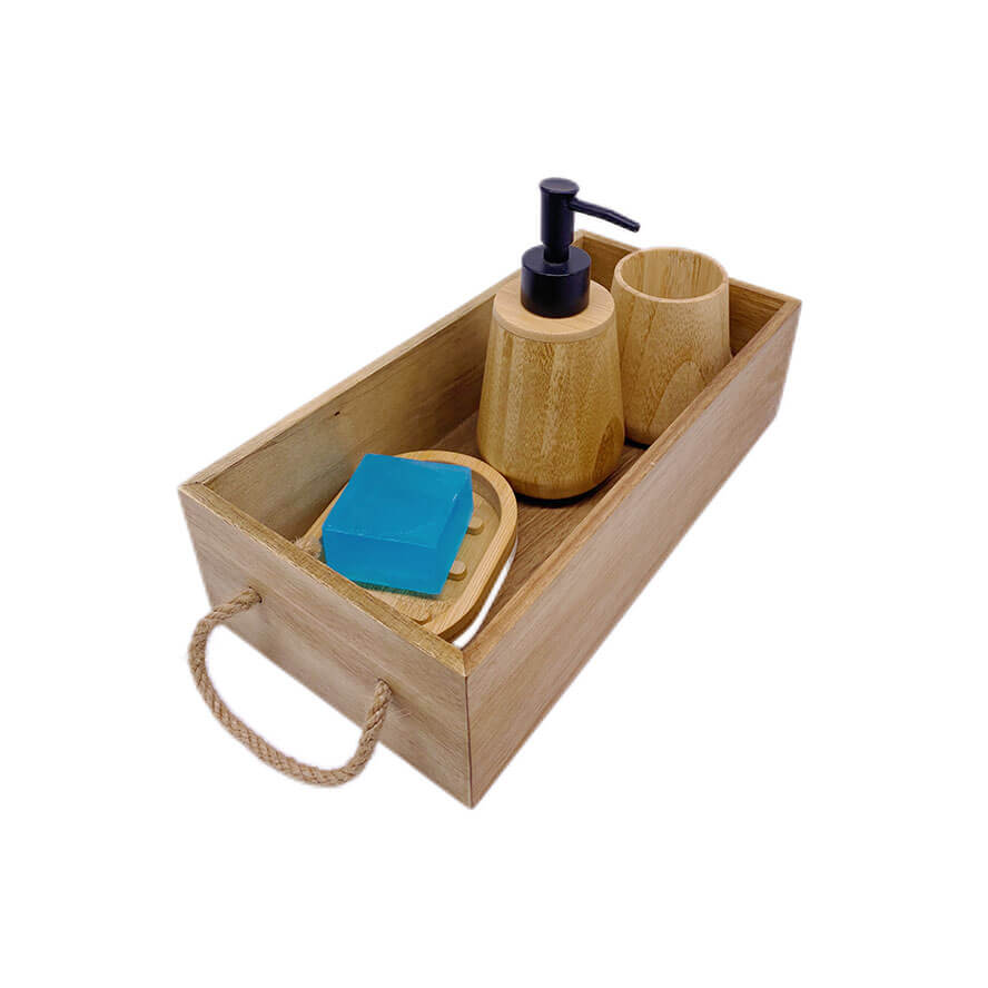 Acacia wood storage chest with handle countertop for Keeping Kitchen and Bathroom Neat and Clean Donghe DHK237018