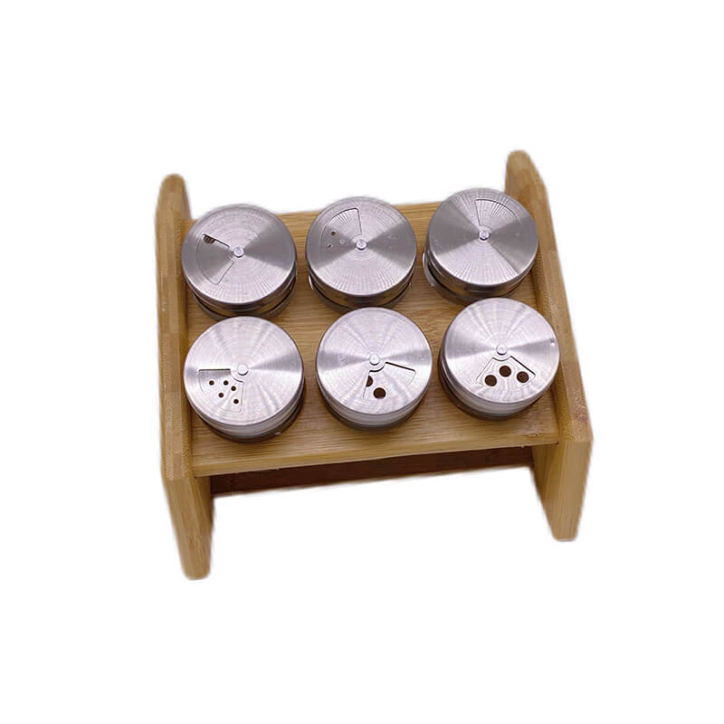 6 Jars Bamboo Spice Rack Tabletop Storage Organizer Kitchen Countertop Holder for Herbs Seasonings  DHK25100
